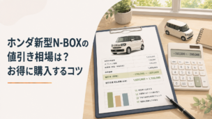 ホンダ新型N-BOXの見積書と電卓を並べて値引き額を比較する購入検討シーン