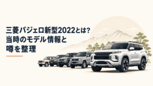 歴代パジェロのシルエットと新世代の本格SUVが並び、2022年当時の復活予想と2026年の新型パジェロを振り返るイメージ