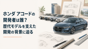 歴代ホンダ アコードと開発設計図をイメージしたシーン