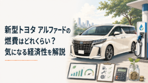 新型トヨタ アルファードと給油機、燃費と維持費をイメージしたシーン
