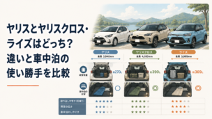 ヤリスとヤリスクロスとライズのサイズ感や荷室の違いをイメージできるコンパクトカー比較シーン