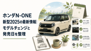 丸目ヘッドライトを持つコンパクトな軽自動車と2025年モデルの進化をイメージしたシーン