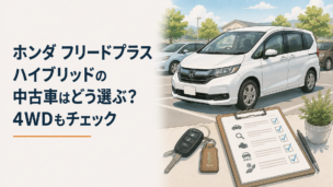 コンパクトなミニバンとハイブリッドをイメージさせる街中のドライブシーン