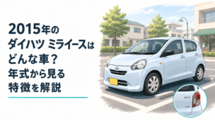 2015年式のコンパクトな軽自動車をイメージした街中の駐車風景